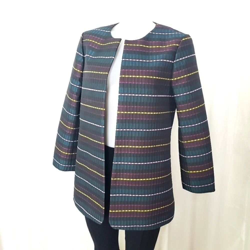 Ann Taylor Factory open front jacket blazer multicolor stripe size medium